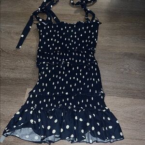 Mable Navy & White  Rutched Tiered Mini Bodycon Shoulder Tie Dress Small GUC
